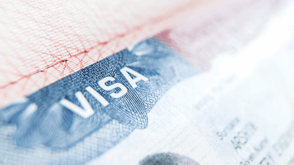 Close-up of a visa document