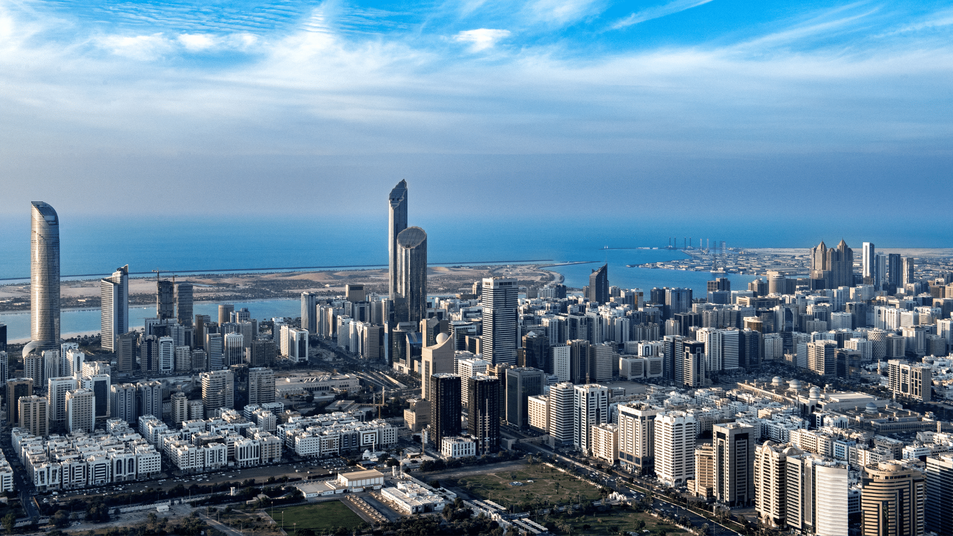 Abu Dhabi building skyline by the sea